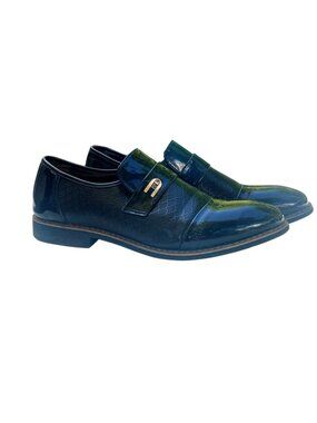 Mens Black Patent Leather Dress Shoes With Gold Buckle Detail Size 46